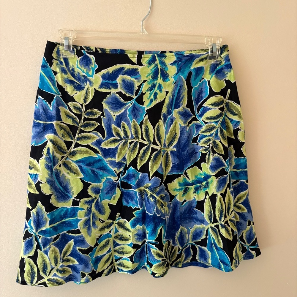 Vintage Kathie Lee Collection Floral Leaf Print A Line Mini Skirt Size 12